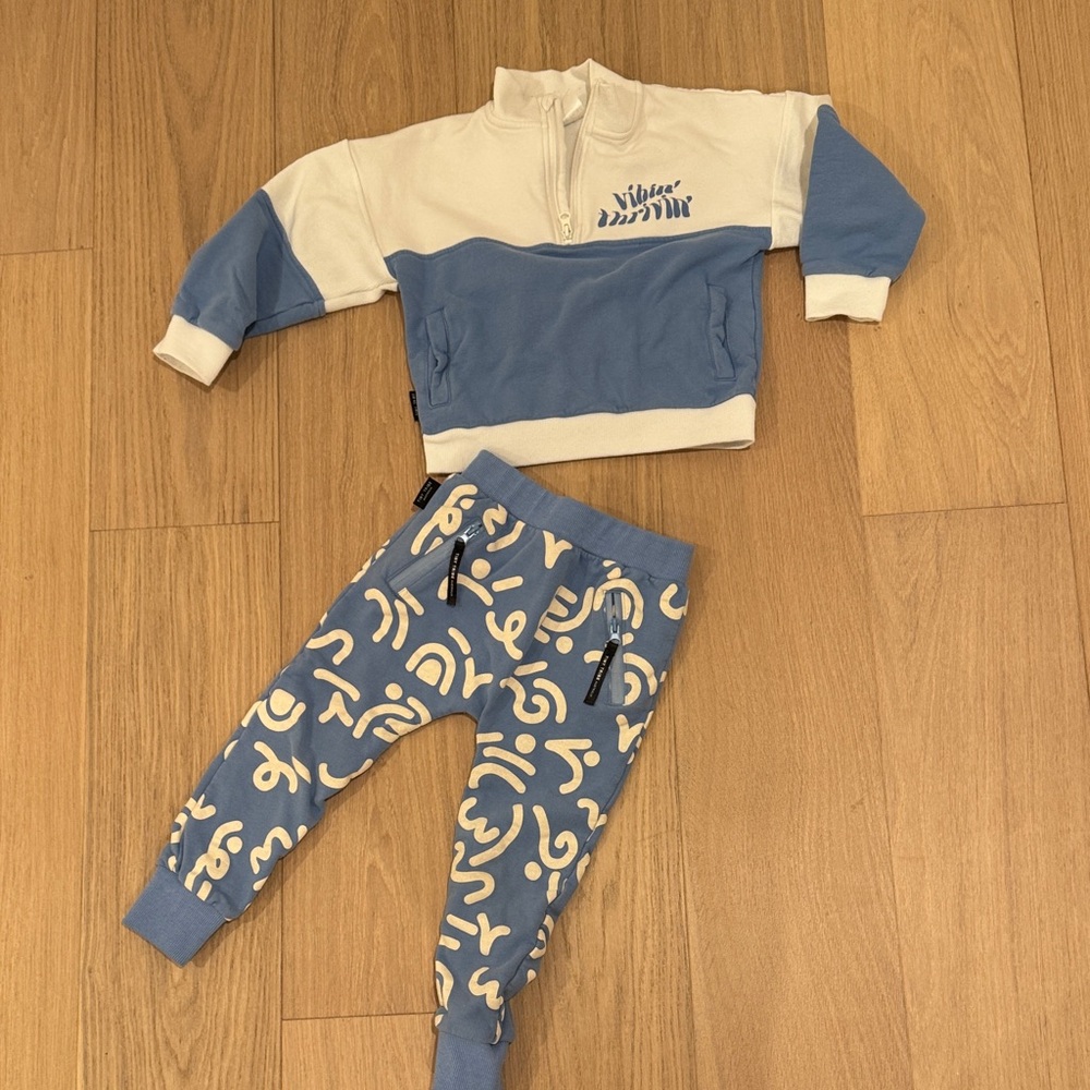 Tiny tribe Kids Blue and Cream Jogger Set